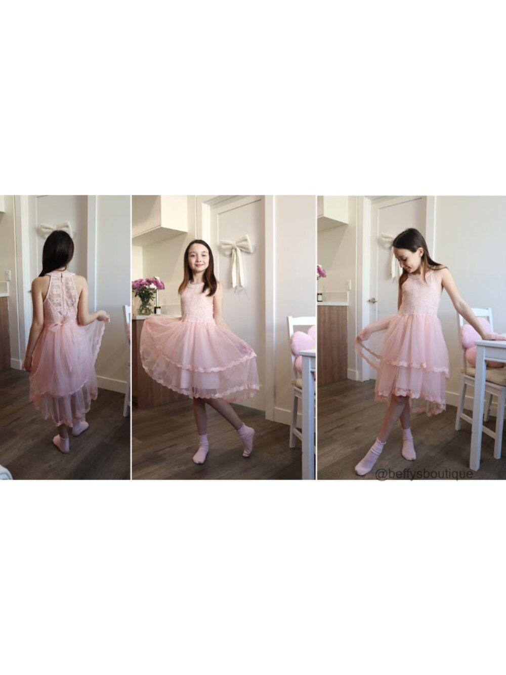 Flower Girl Dress Kids Wedding Lace Tulle Princess High Low Formal Party - Picture 6 of 6